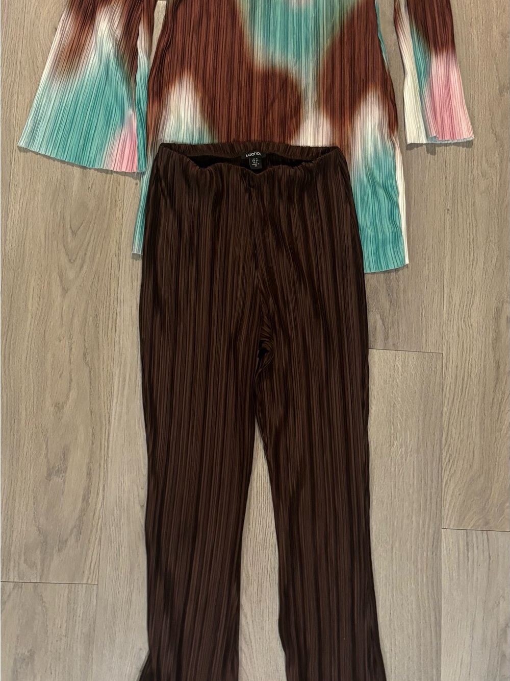 Boohoo Brown Pleated Wide-Leg Pull-On Pants